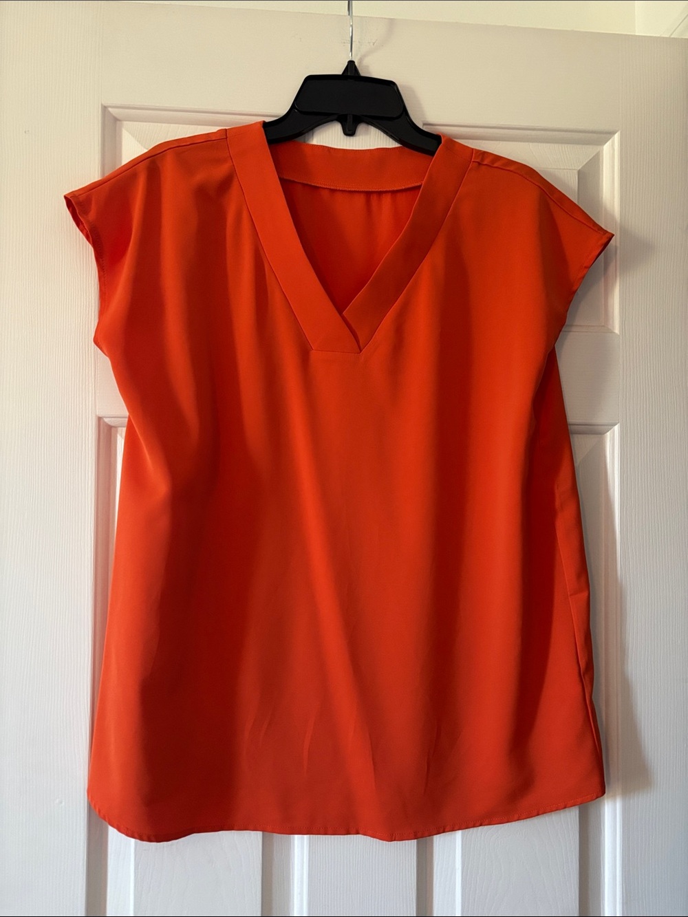 Amazon Women's V-Neck Cap Sleeve Top - Bright Orange